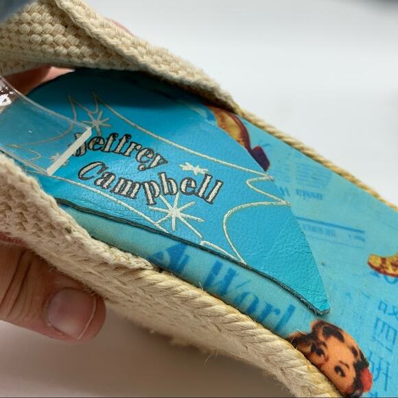 Jeffrey Campbell Western Lady Novelty Print Espadrille Lace Up Ankle Wedges Sz 9 - Picture 11 of 15